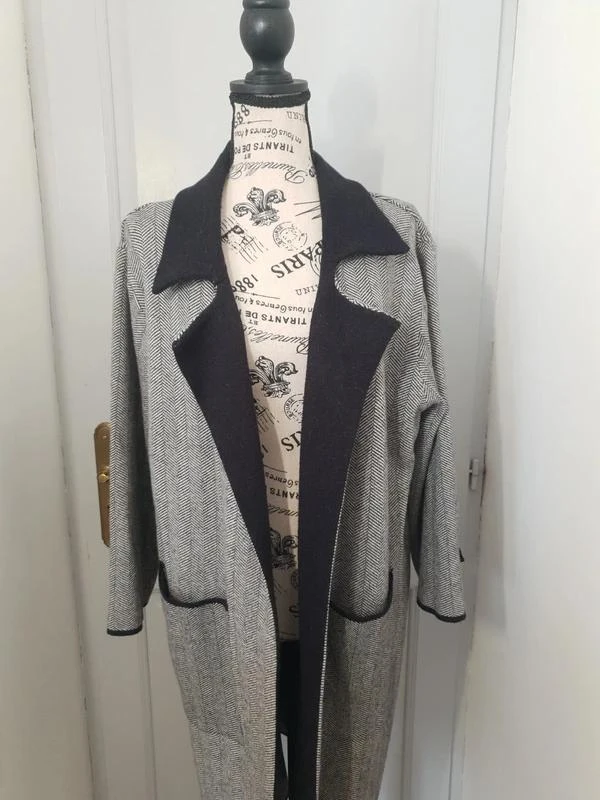 Manteau long souple / Veste fluide gris & noir Sweet Lady – Taille S / M (36 / 3 – photo 2